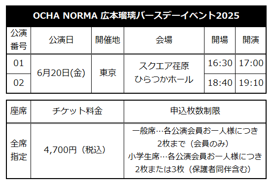 ☆ファンクラブ会員限定イベント☆「OCHA NORMA 広本瑠璃