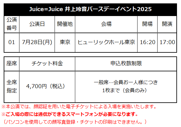 ☆ファンクラブ会員限定イベント☆「Juice=Juice 井上玲音バースデー