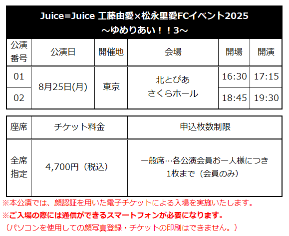 ☆ファンクラブ会員限定イベント☆「Juice=Juice 工藤由愛×松永