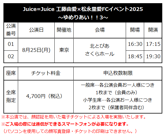 ☆ファンクラブ会員限定イベント☆「Juice=Juice 工藤由愛×松永
