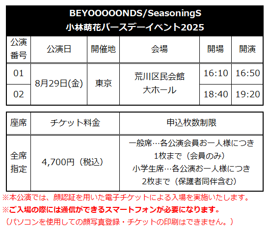 ☆ファンクラブ会員限定イベント☆「BEYOOOOONDS/SeasoningS 小林萌花