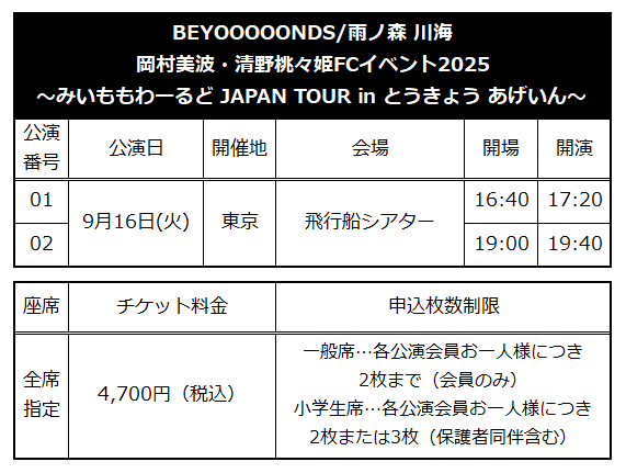 ☆ファンクラブ会員限定イベント☆「BEYOOOOONDS/雨ノ森 川海 岡村美波